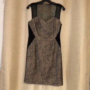 Catherine Malandrino tan/black mesh overlay dress